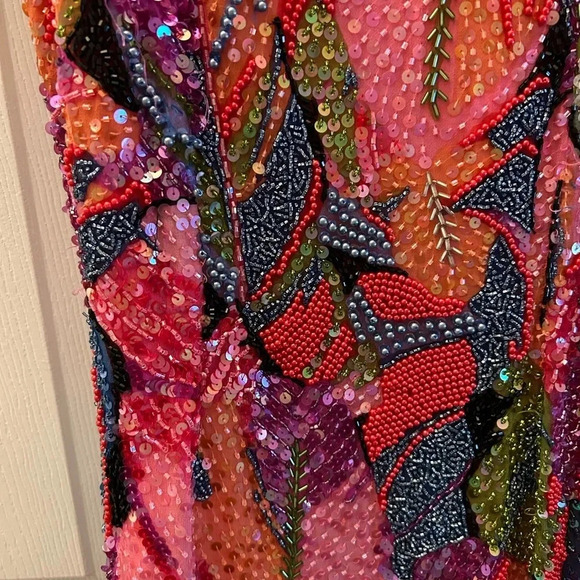! Oleg Cassini 80’s Vintage 6 Red beaded sequin Dress SILK AMAZING - Picture 4 of 5